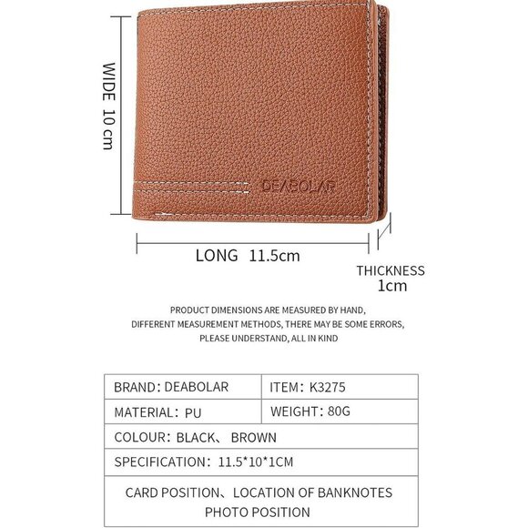 ⚡Men Brown PU Material 4 Credit Card Holder 2 Money Pocket Clear Window Suitable - Picture 3 of 7